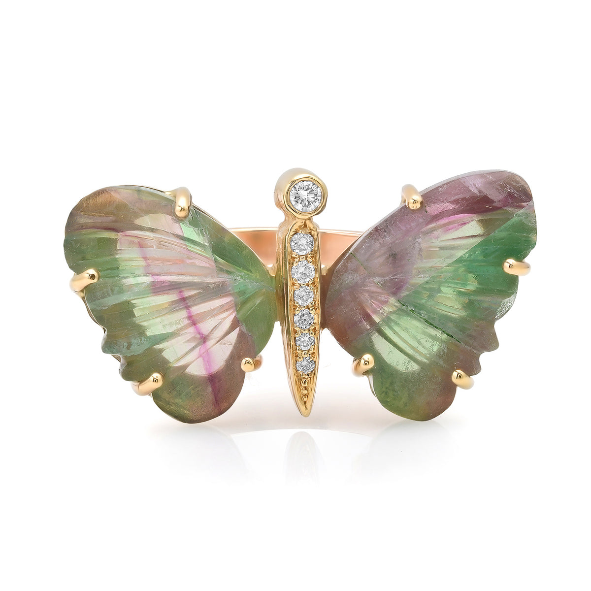 Medium Hand Carved Gemstone Butterfly Ring