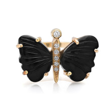 Small Hand Carved Gemstone Butterfly Ring