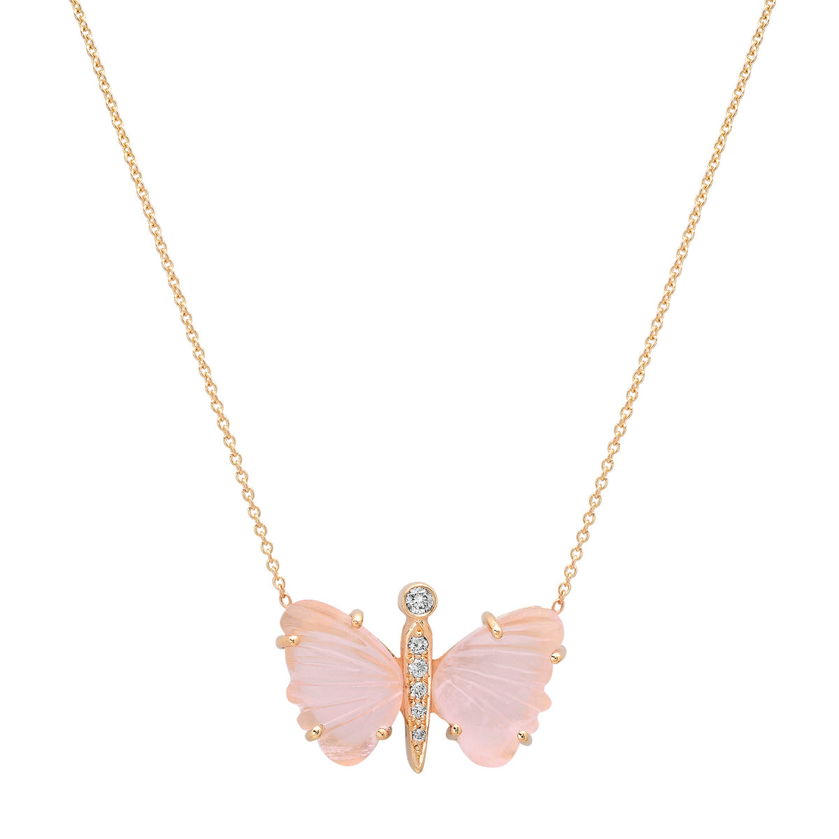Small Hand Carved Gemstone Butterfly Necklace