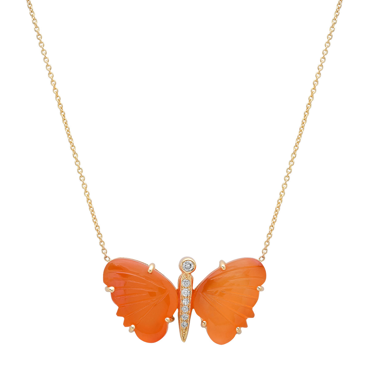 Medium Hand Carved Gemstone Butterfly Necklace