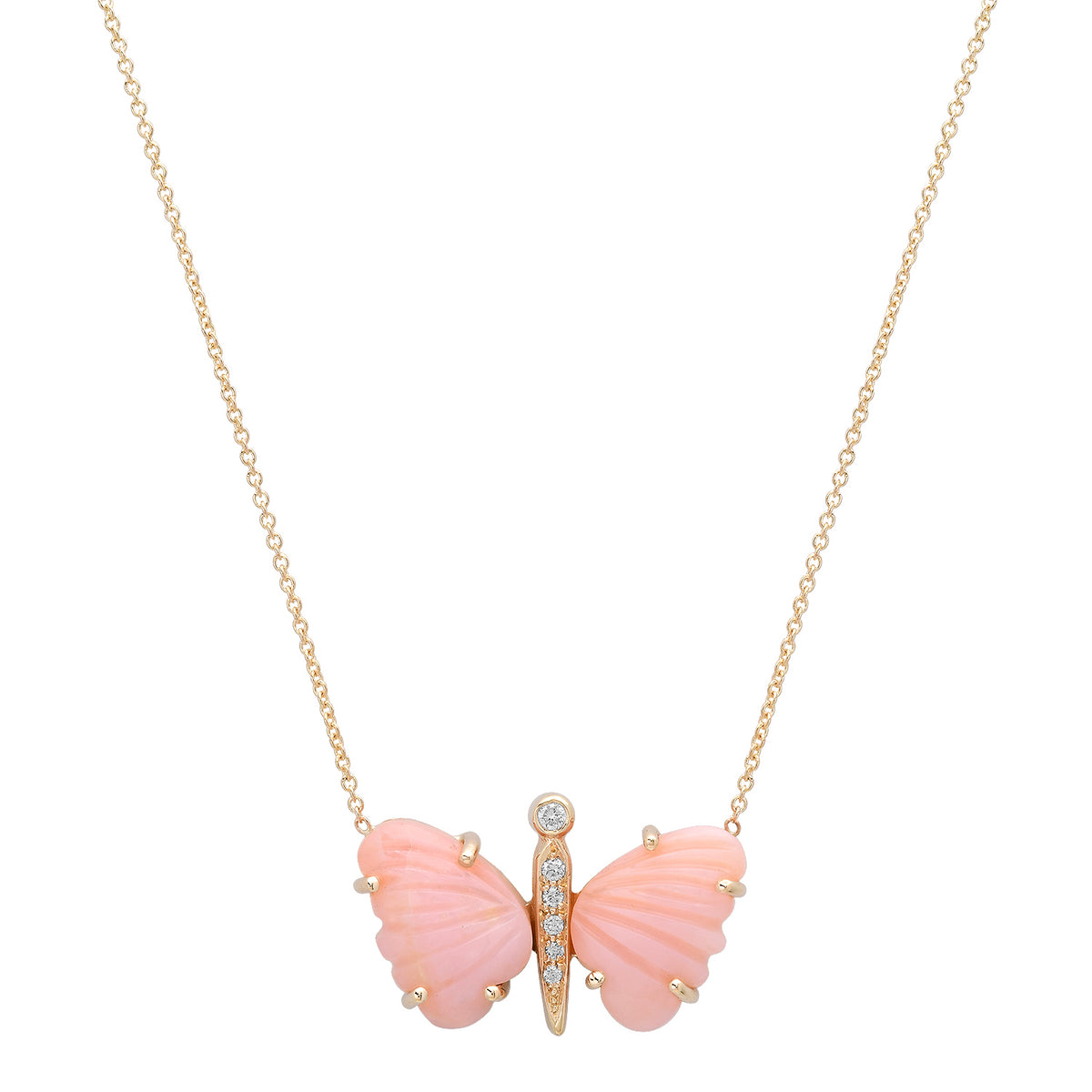 Small Hand Carved Gemstone Butterfly Necklace
