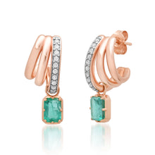 Graduated Triple Diamond Huggie with Emerald Drop Earrings