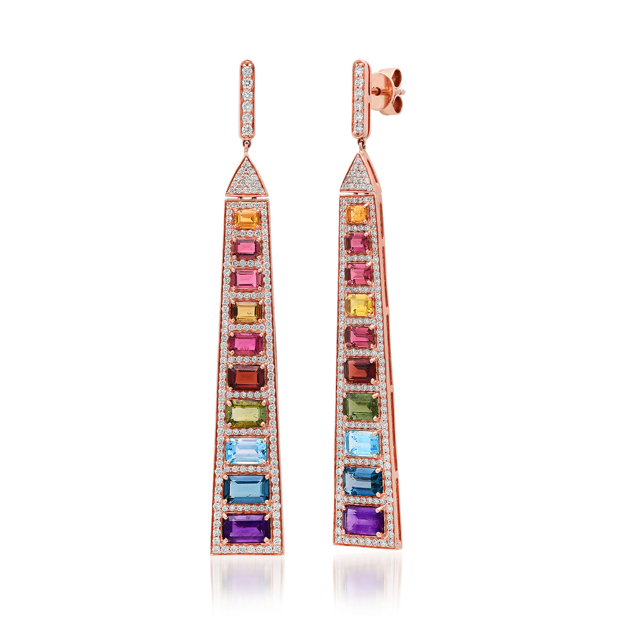 Statement Rainbow Sapphire & Diamond Bar Earrings
