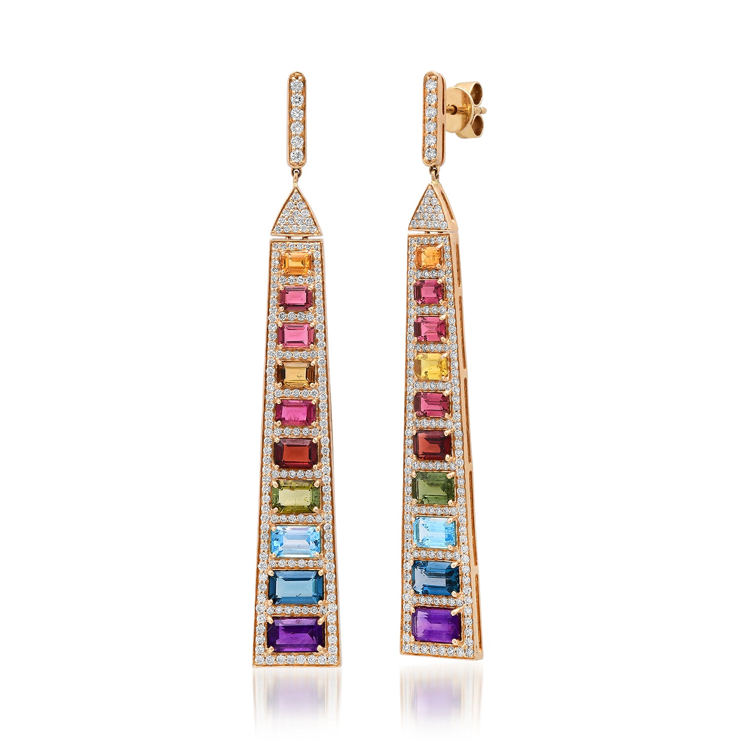 Statement Rainbow Sapphire & Diamond Bar Earrings