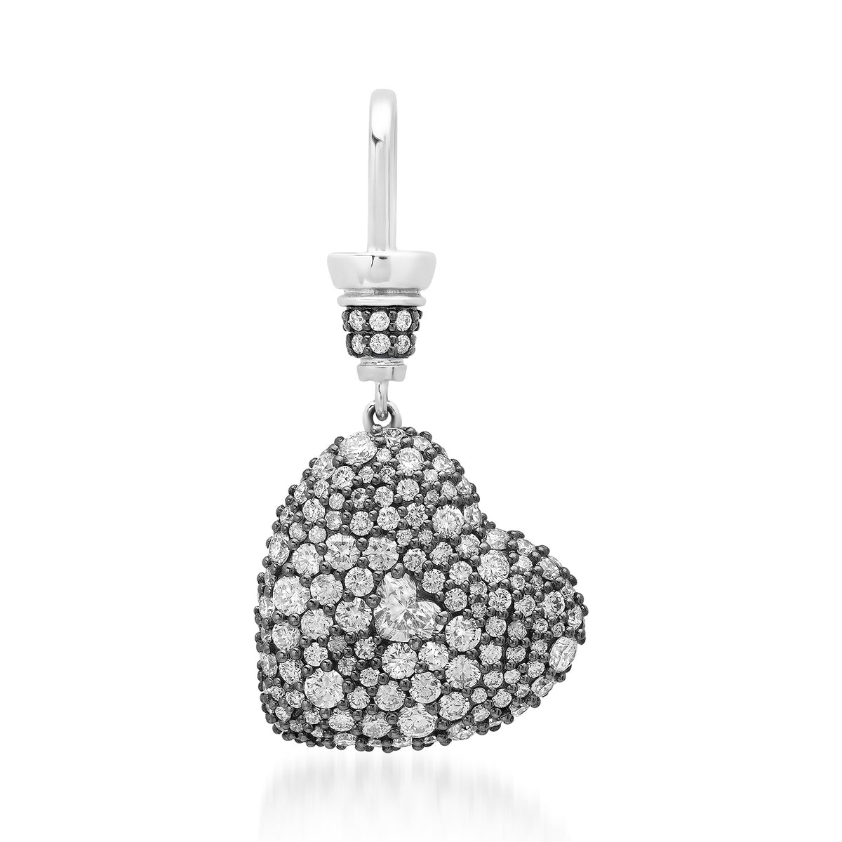 Hanging On By A Sparkle Puffy Diamond Heart Charm with Black Rhodium