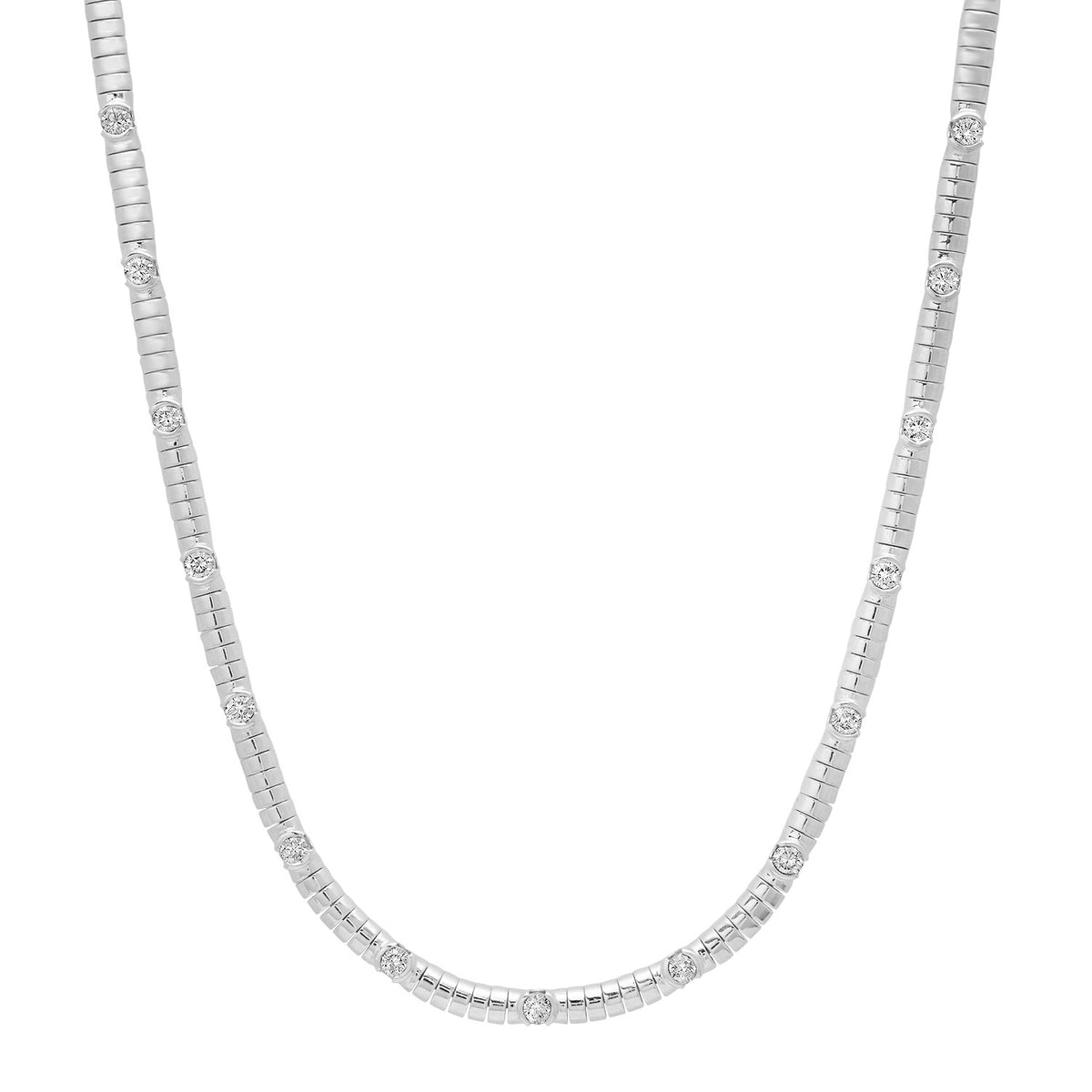 Ribbed Gold Necklace with Round Diamonds