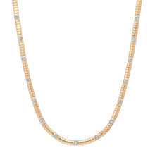 Ribbed Gold Necklace with Round Diamonds