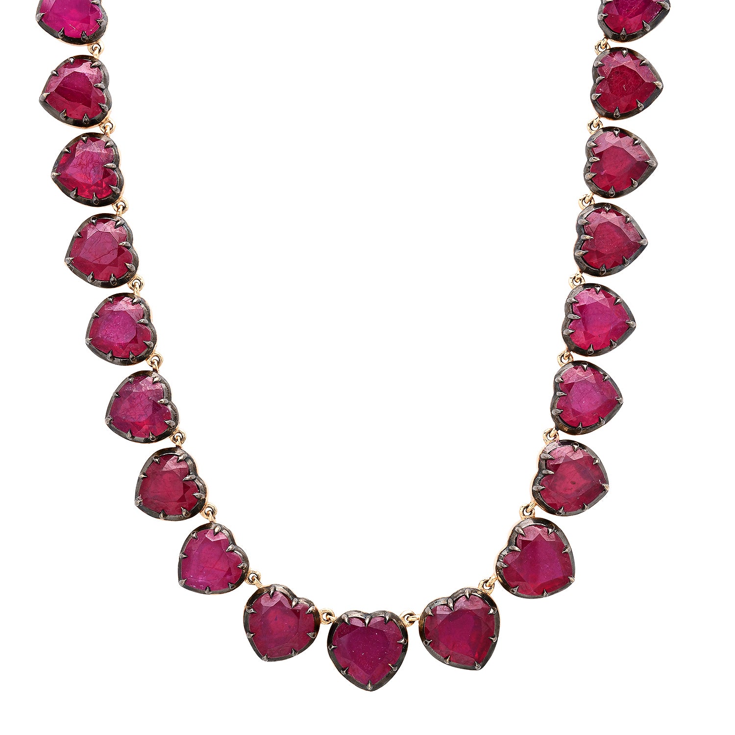 Graduated Glass Filled Ruby Heart Tennis Necklace with Black Rhodium