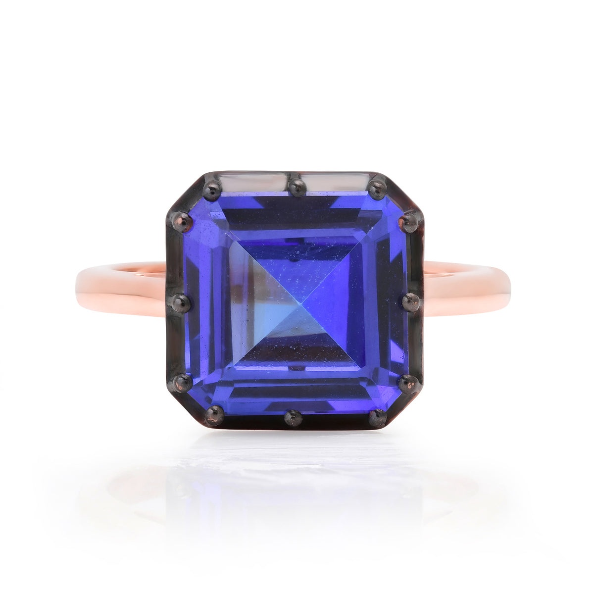 Asscher Cut Tanzanite & Black Rhodium Statement Ring