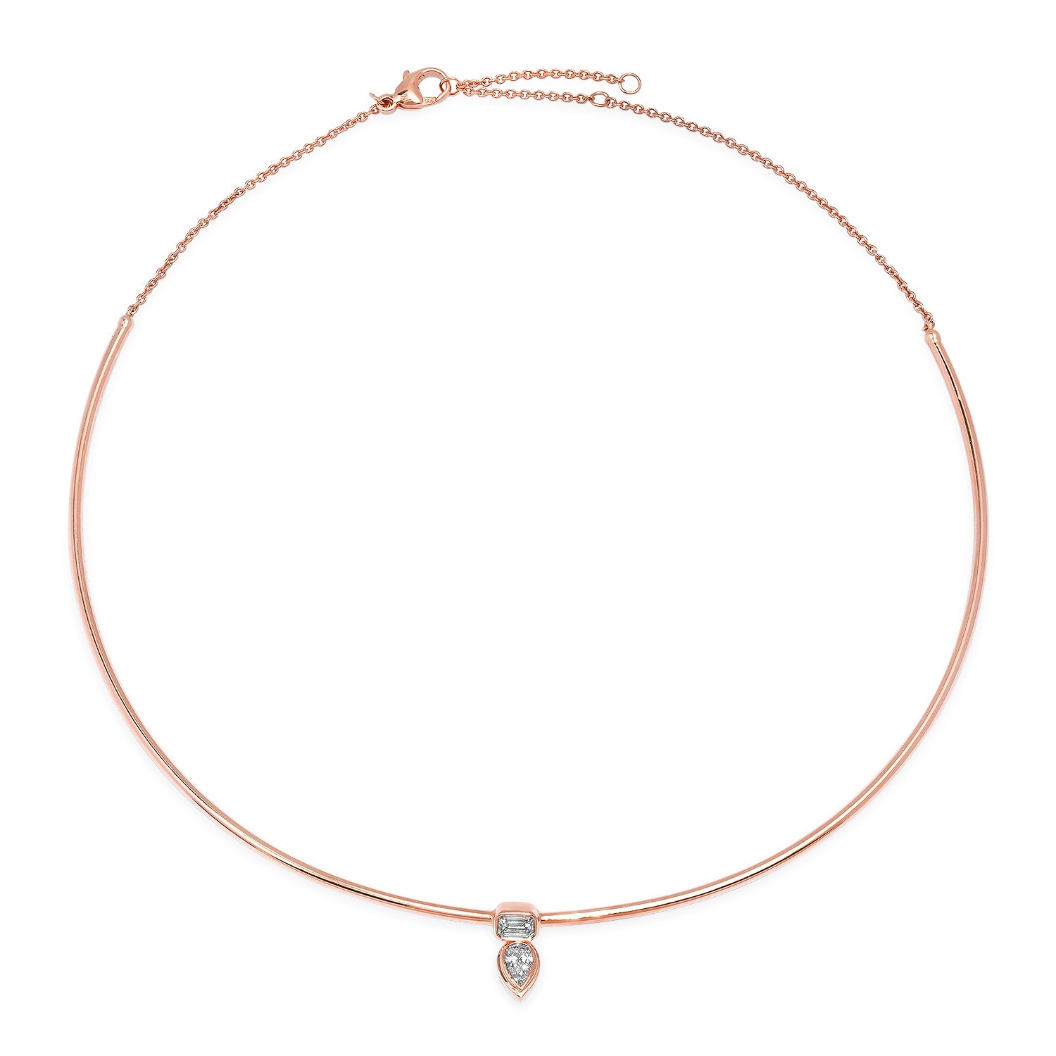 Gold Wire Collar Necklace with Mixed Shape Diamond Duo