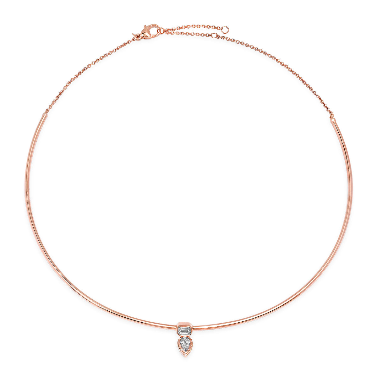 Gold Rod Collar Necklace with Oval Diamond