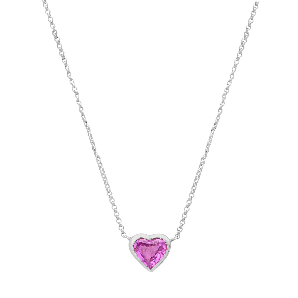 Bezel Set Pink Sapphire Heart Necklace