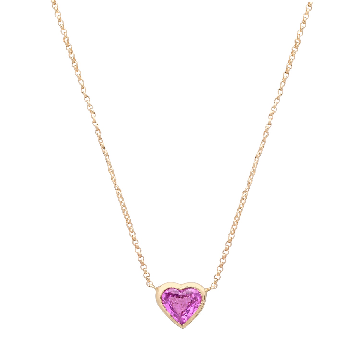 Bezel Set Pink Sapphire Heart Necklace