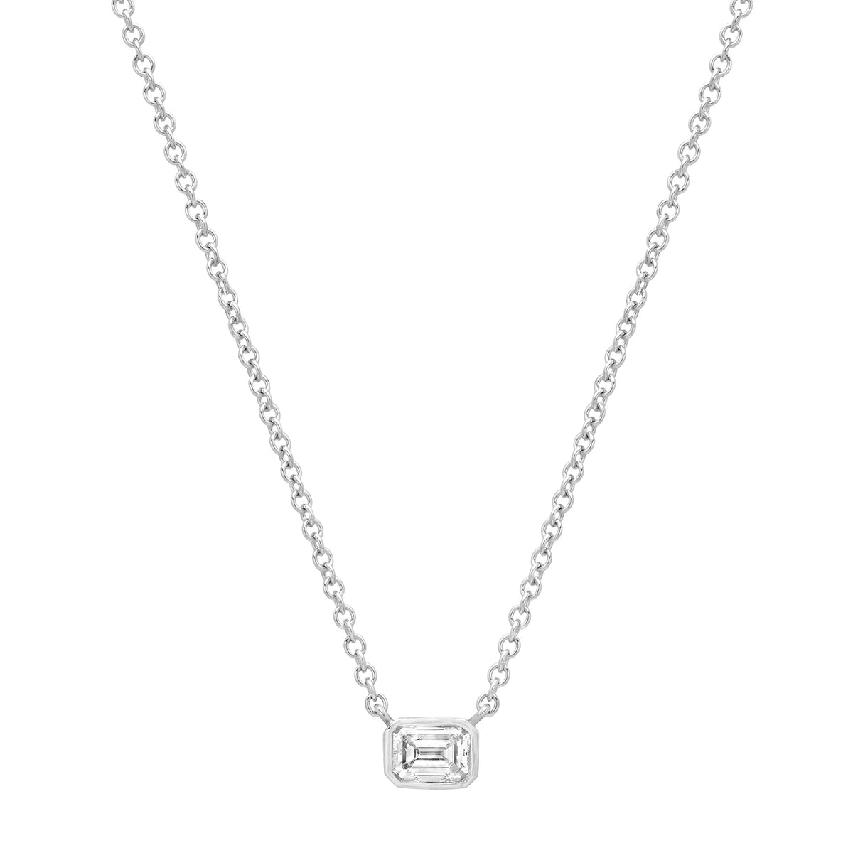 Bezel Set Emerald Cut Diamond Necklace