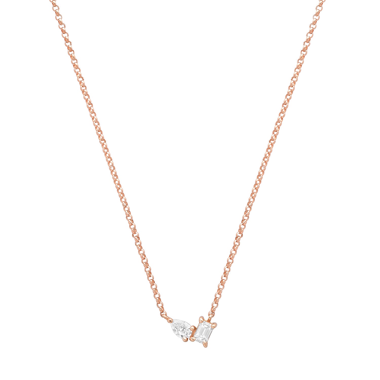 Emerald Cut & Pear Toi et Moi Diamond Necklace