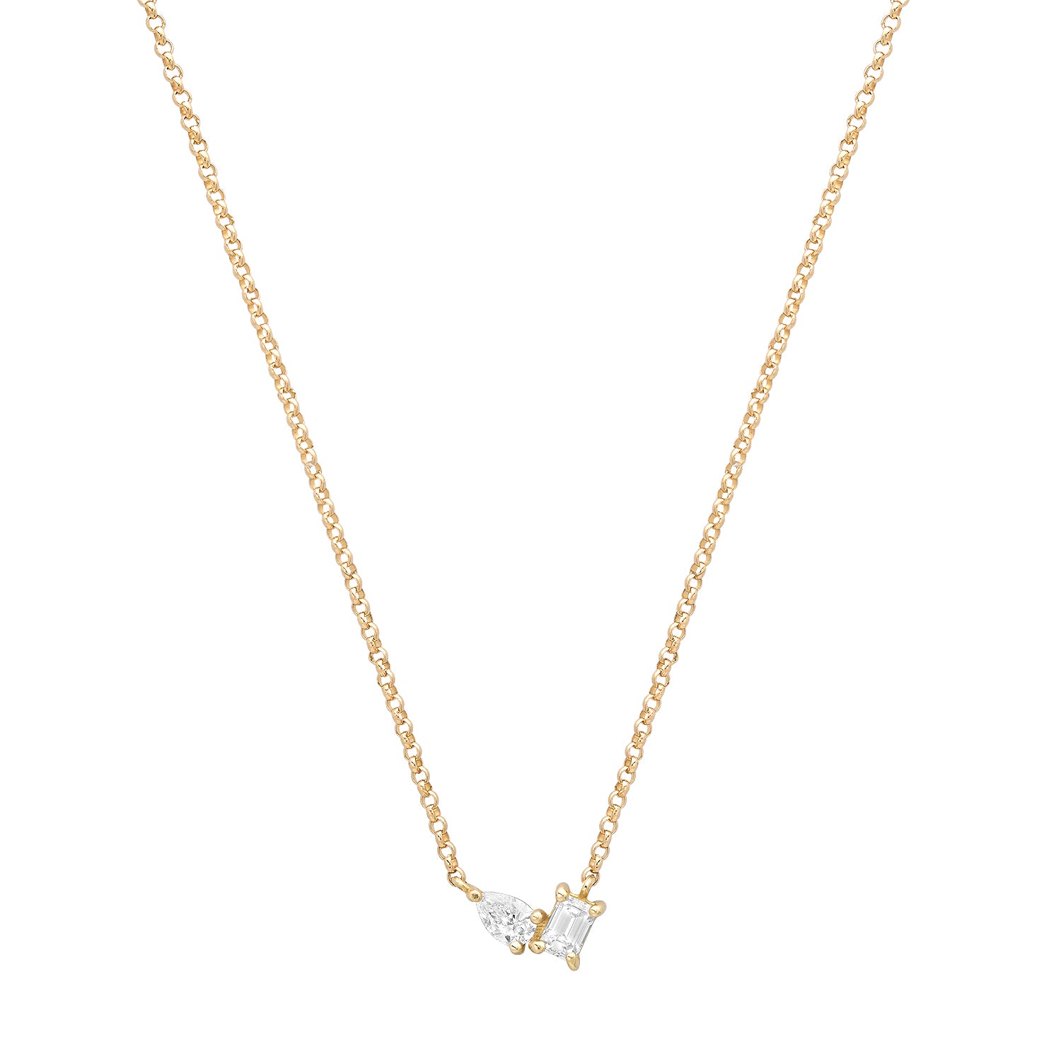 Emerald Cut & Pear Toi et Moi Diamond Necklace
