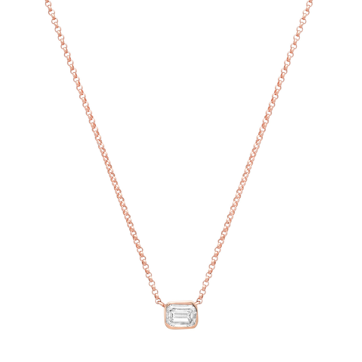 Bezel Set Emerald Cut Diamond Necklace