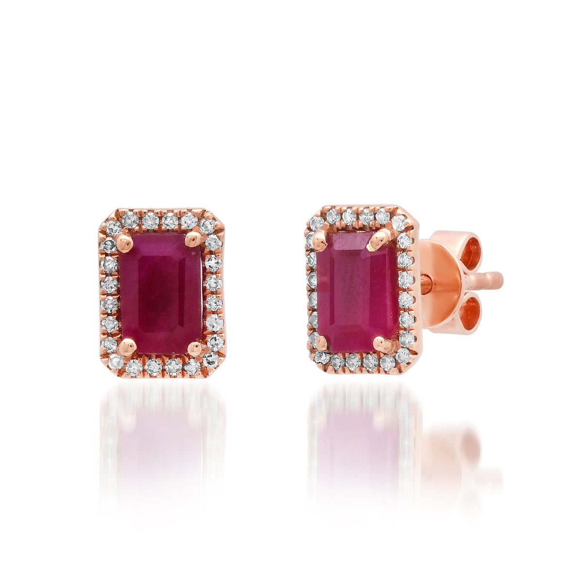 Ruby Stud Earrings with Diamond Frames