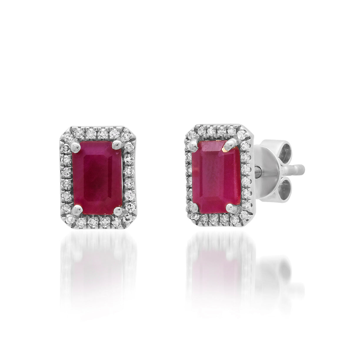 Ruby Stud Earrings with Diamond Frames
