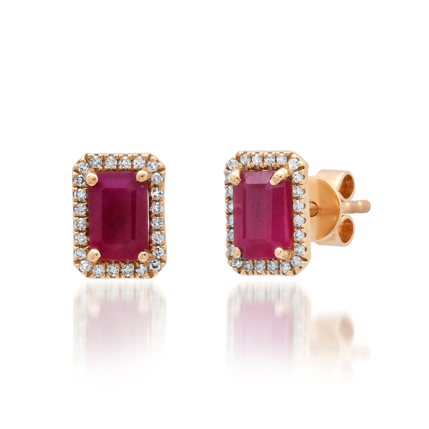Ruby Stud Earrings with Diamond Frame