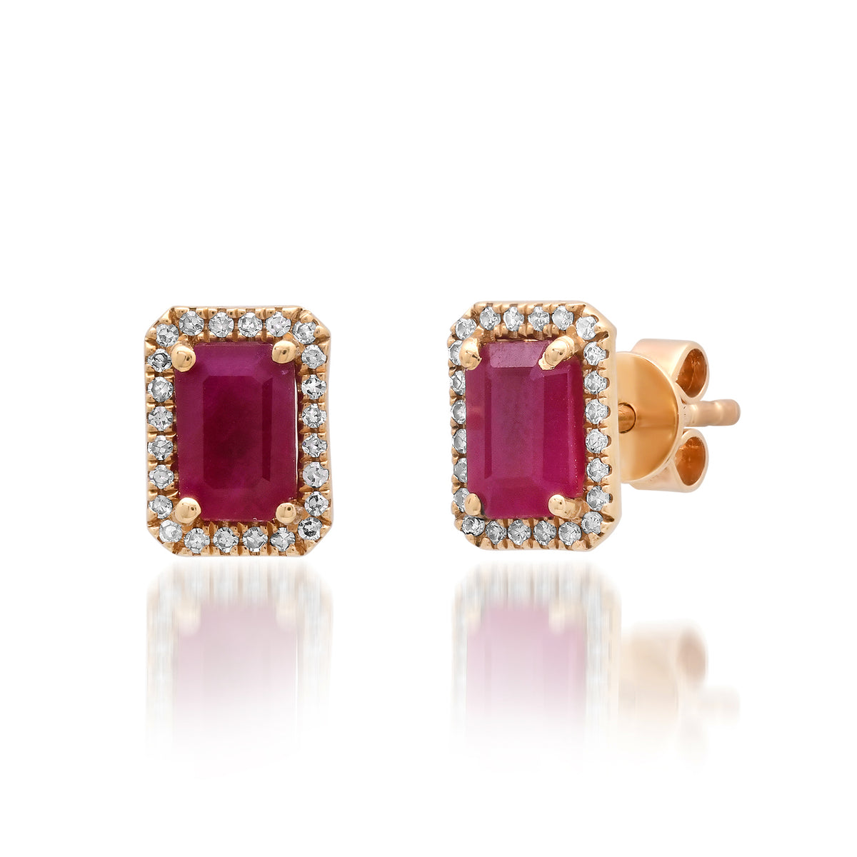 Ruby Stud Earrings with Diamond Frame