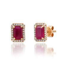 Ruby Stud Earrings with Diamond Frame