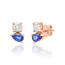 Diamond & Blue Sapphire Two Stone Stud Earrings