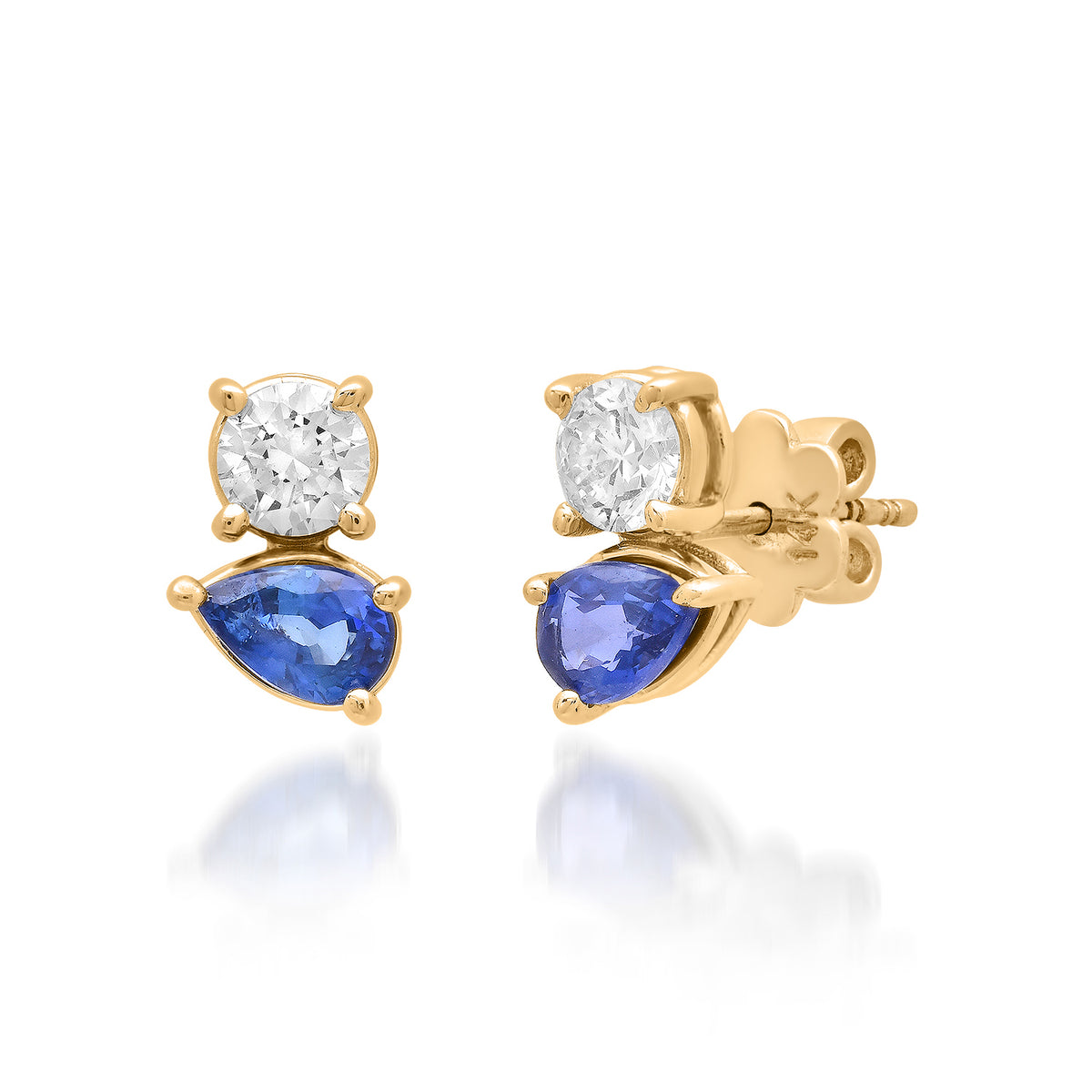 Diamond & Blue Sapphire Two Stone Stud Earrings