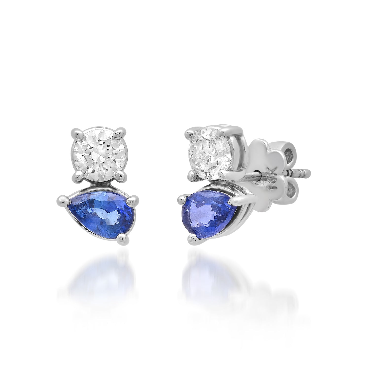 Diamond & Blue Sapphire Two Stone Stud Earrings