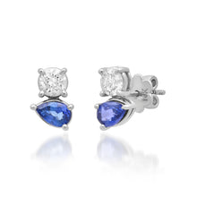 Diamond & Blue Sapphire Two Stone Stud Earrings