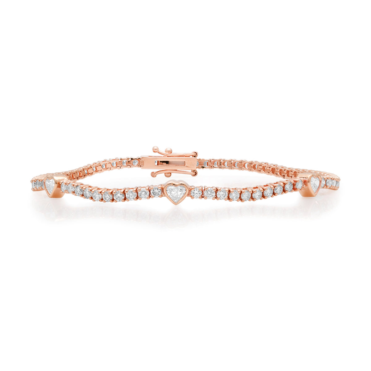 Diamond Tennis Bracelet with Bezel Set Diamond Hearts