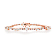 Diamond Tennis Bracelet with Bezel Set Diamond Hearts