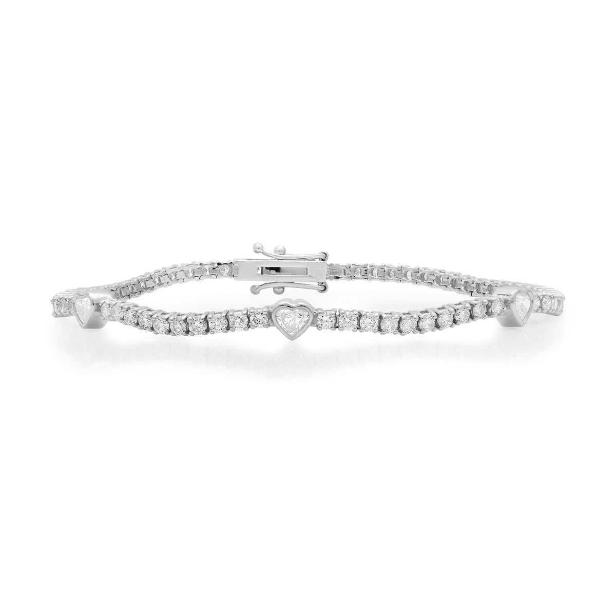 Diamond Tennis Bracelet with Bezel Set Diamond Hearts