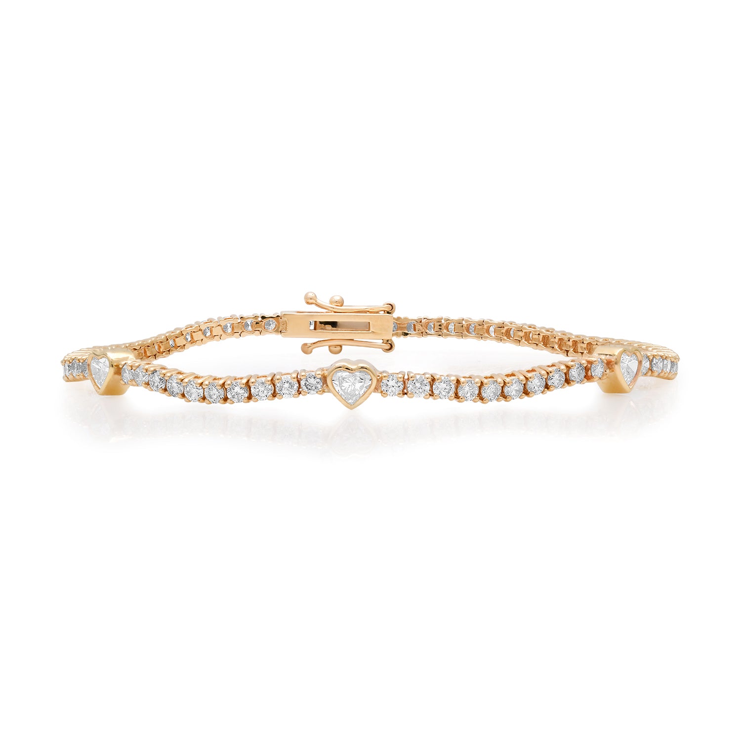 Diamond Tennis Bracelet with Bezel Set Diamond Hearts