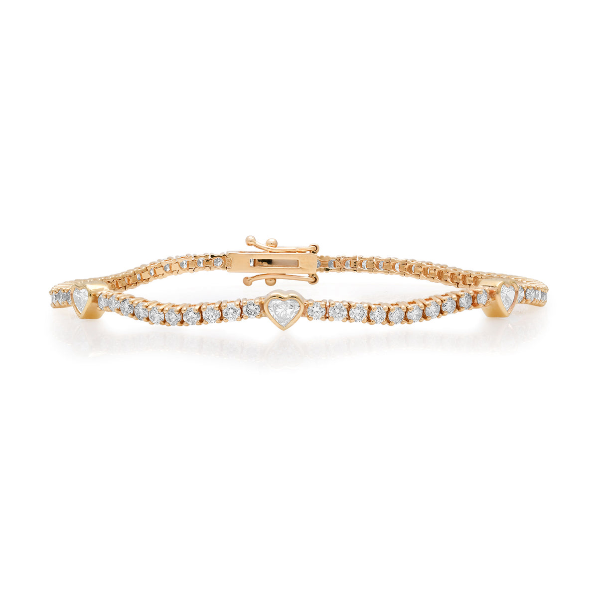 Diamond Tennis Bracelet with Bezel Set Diamond Hearts