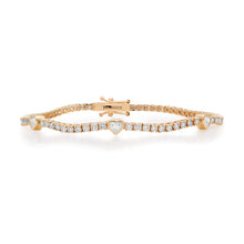 Diamond Tennis Bracelet with Bezel Set Diamond Hearts