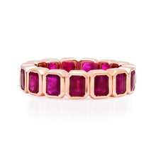 Juicy Emerald Cut Bezel Set Ruby Eternity Band Ring