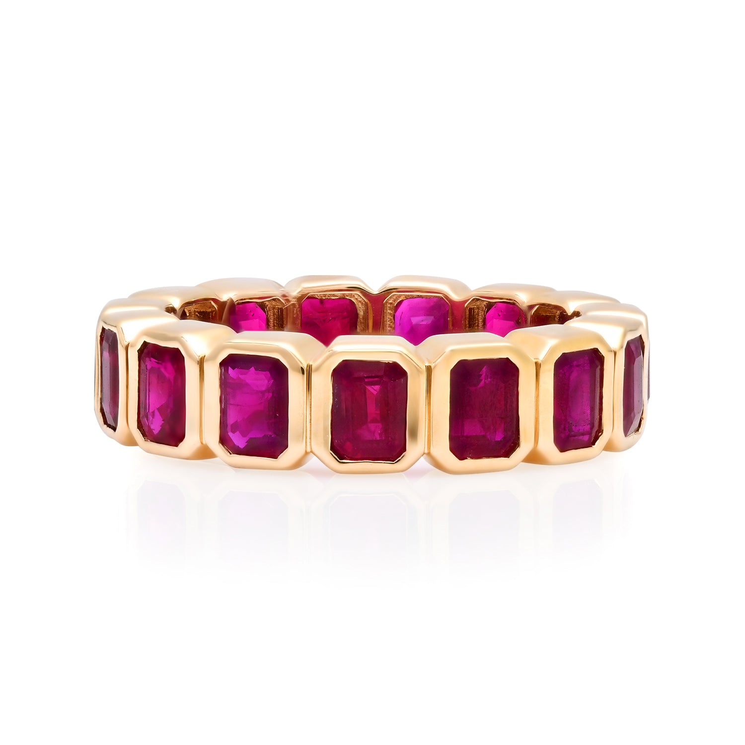 Juicy Emerald Cut Bezel Set Ruby Eternity Band Ring