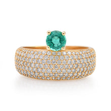 Emerald Solitaire Wide Pave Diamond Band Ring