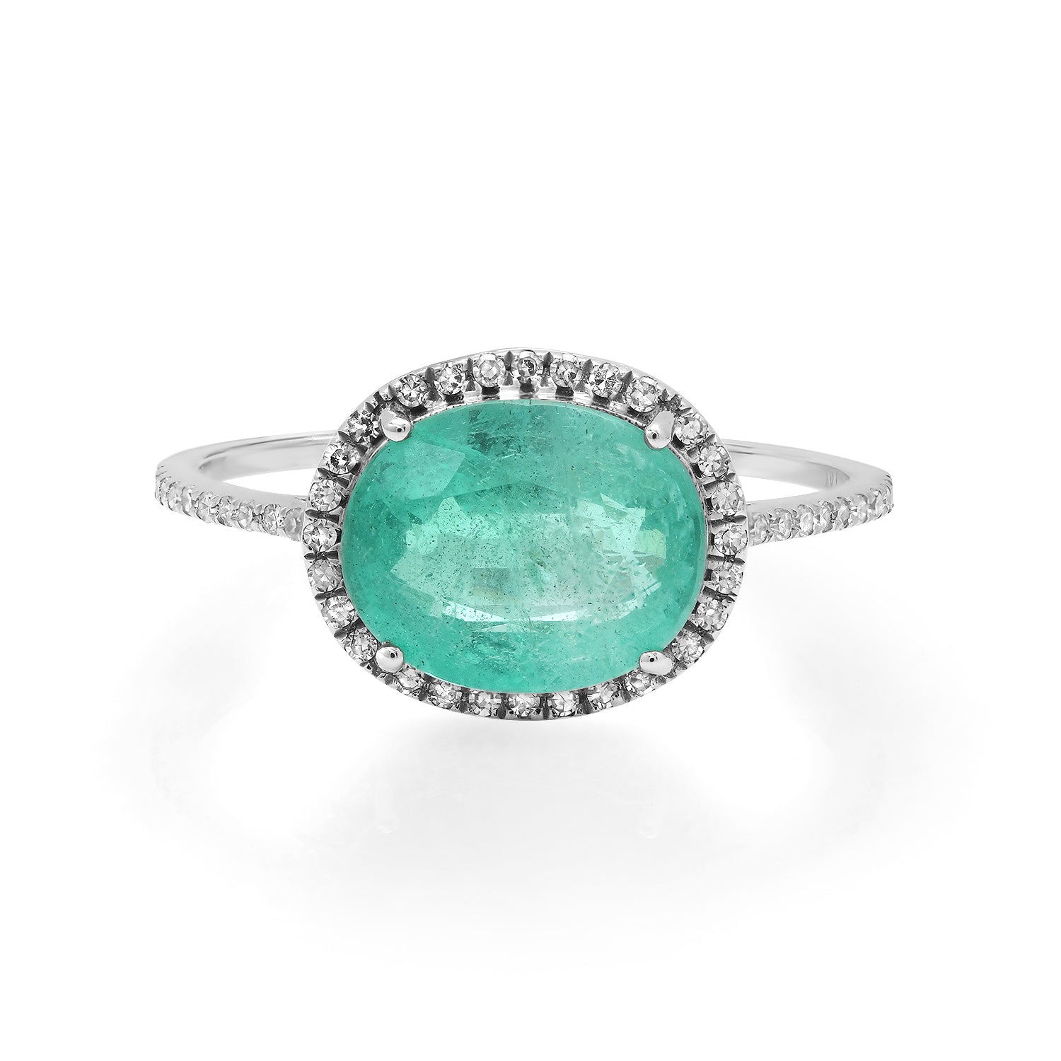 Juicy Rose Cut Emerald Ring with Diamond Frame