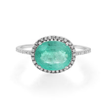 Juicy Rose Cut Emerald Ring with Diamond Frame