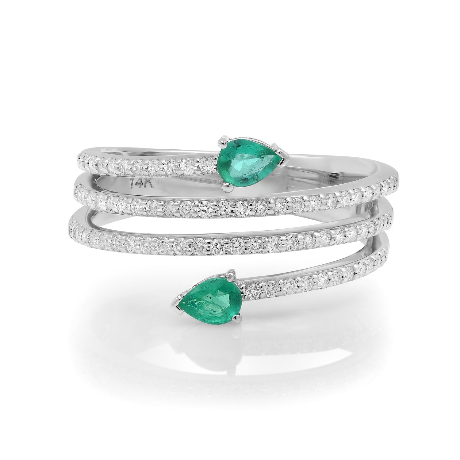 Dreamy Duo Coiled Diamond Ring with Emerald Pears