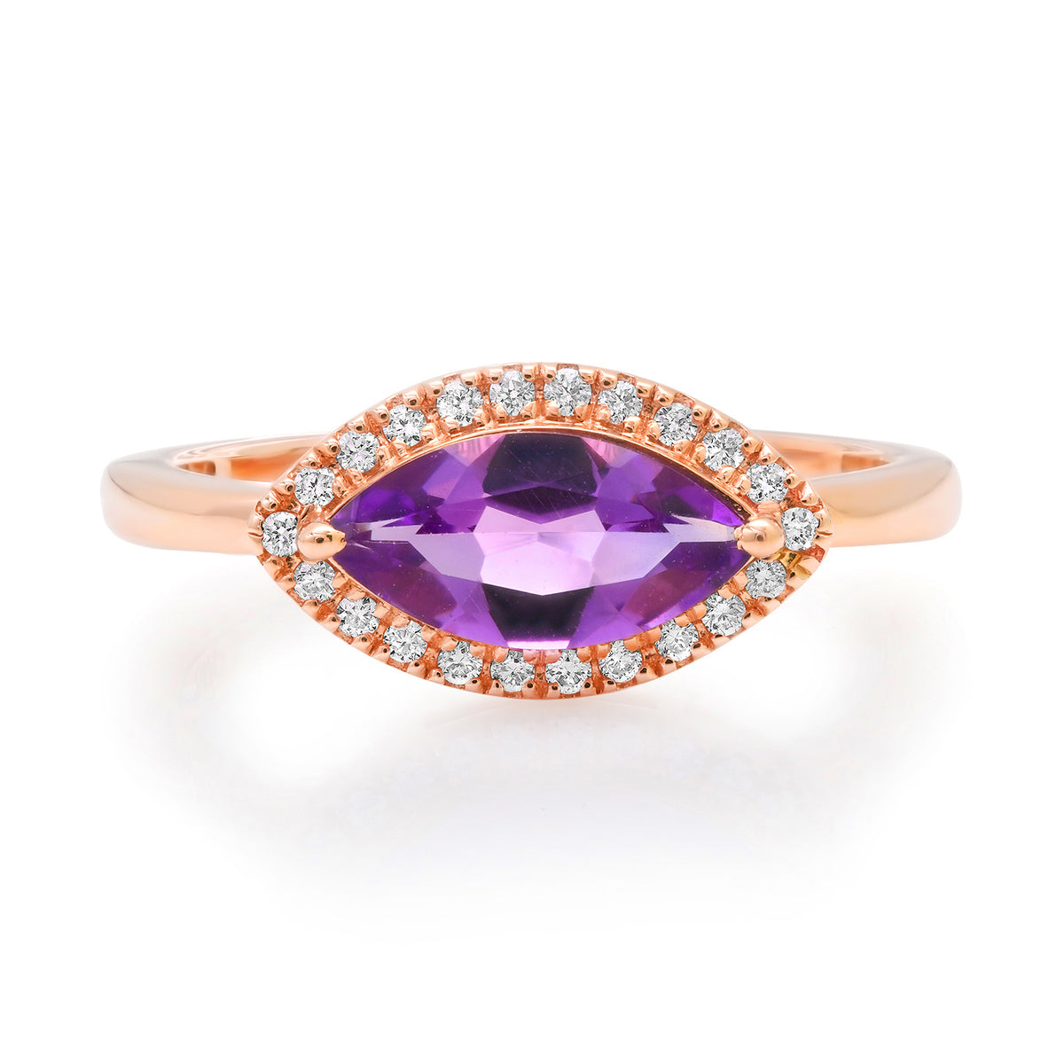 Marquise Amethyst Ring with Pave Diamond Frame