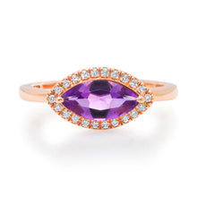 Marquise Amethyst Ring with Pave Diamond Frame