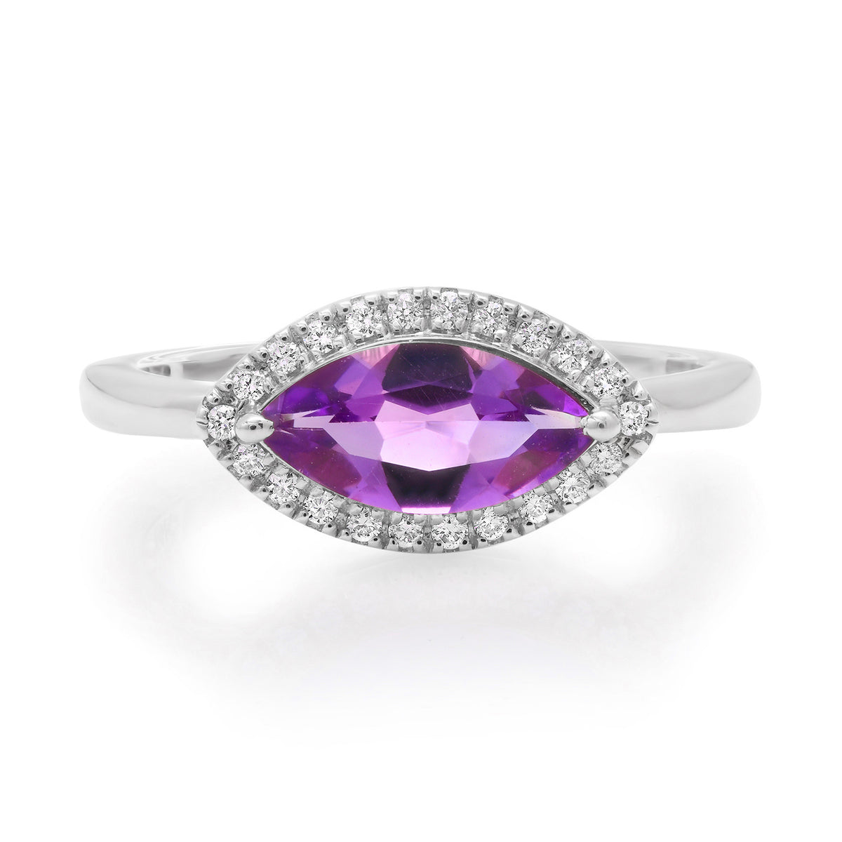Marquise Amethyst Ring with Pave Diamond Frame