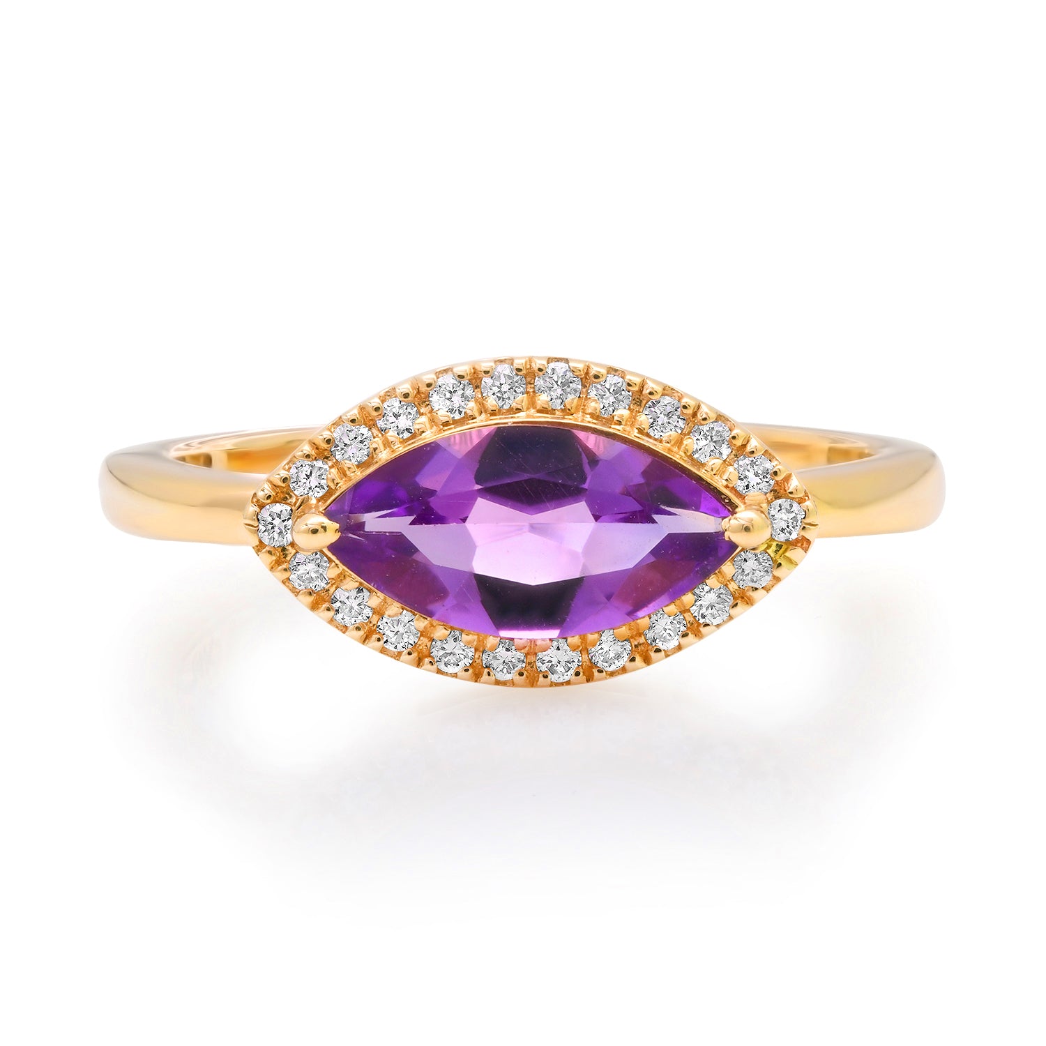 Marquise Amethyst Ring with Pave Diamond Frame