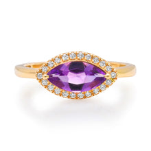 Marquise Amethyst Ring with Pave Diamond Frame