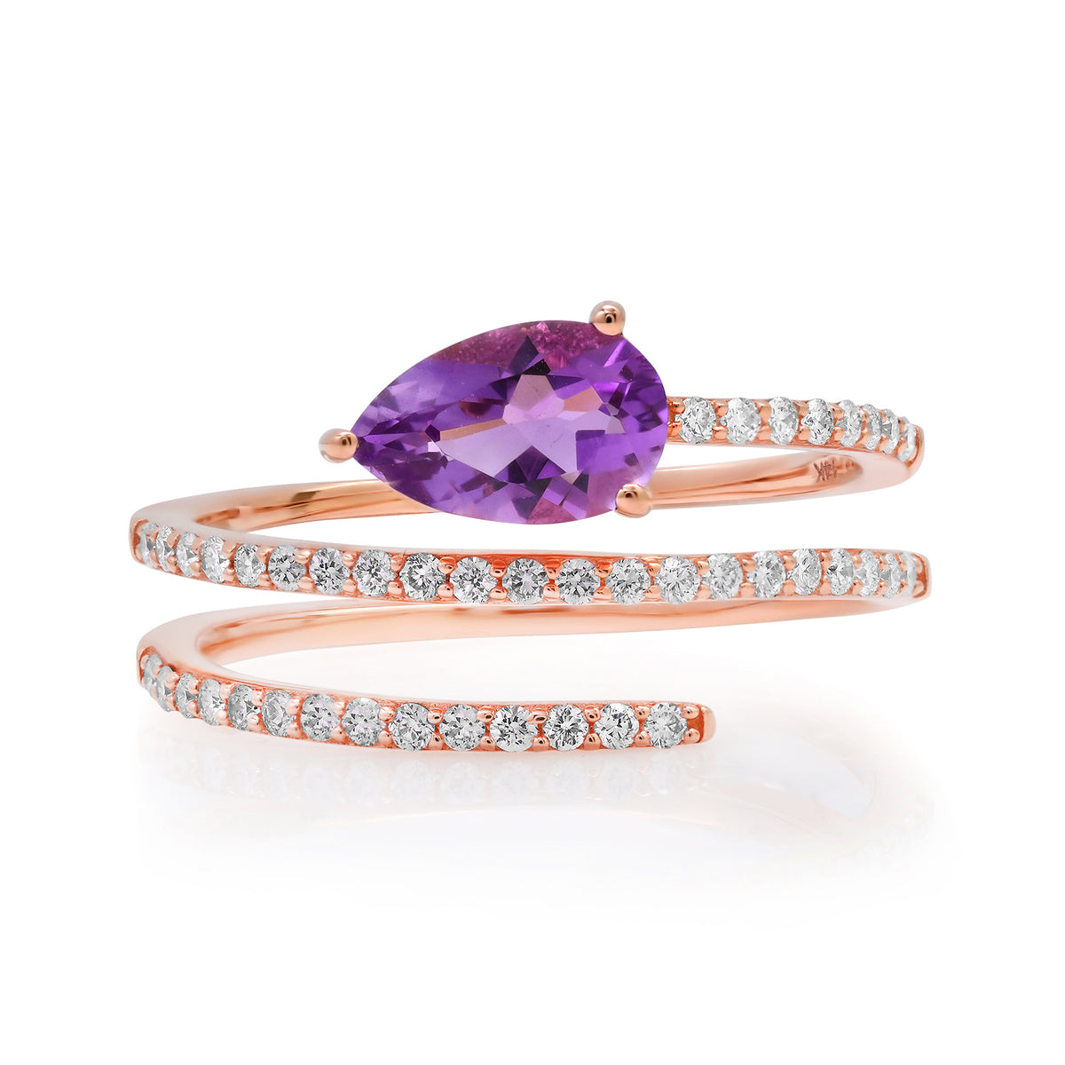 Pave Diamond & Solitaire Amethyst Pear Wrap Ring