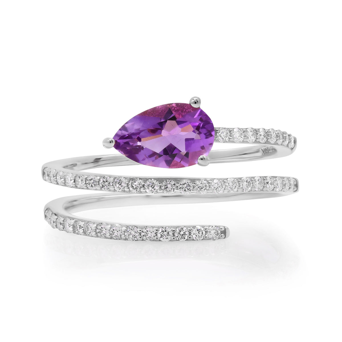 Pave Diamond & Solitaire Amethyst Pear Wrap Ring