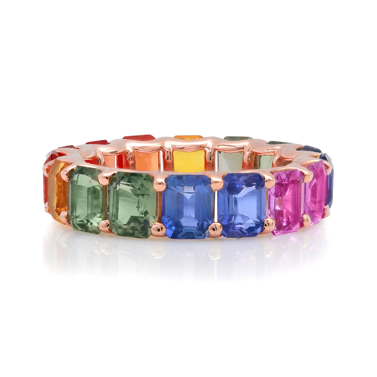 Emerald Cut Rainbow Gemstone Eternity Band Ring